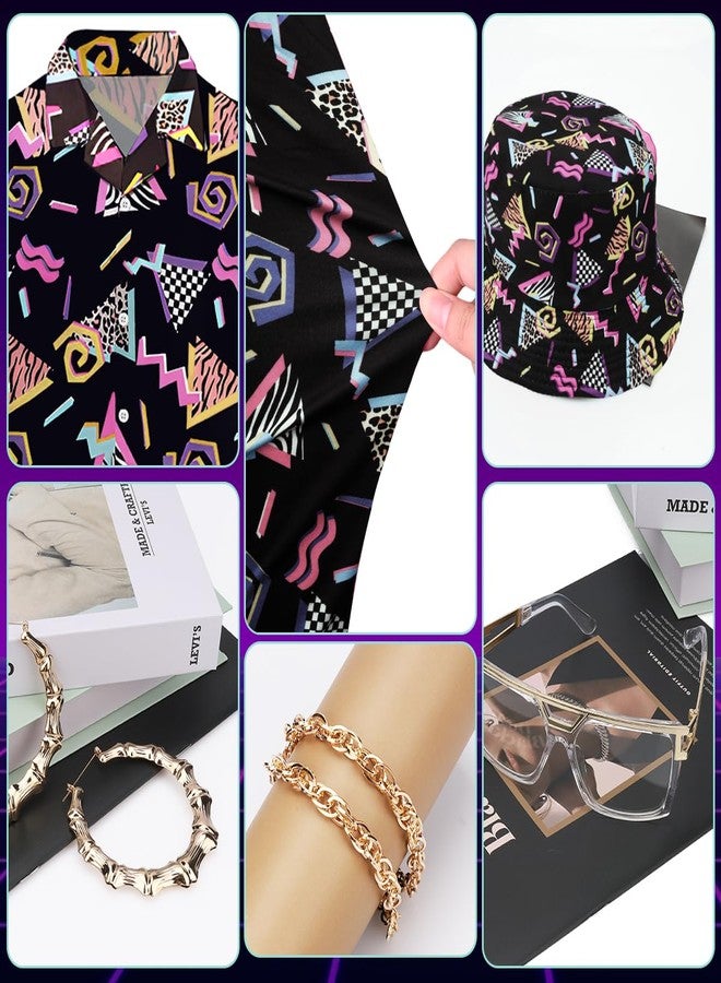 WILDPARTY 80s 90s Outfit for Women Retro Theme Party Disco Outfit Hip Hop Costume Button Up Blouse Tops Casual Short Sleeve Hawaiian Vintage 6PCS Black-2XL - Image 4